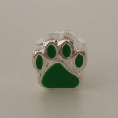 Bead Fitting Pandora 'Silver', Paw (Green), Enamel, Spacer