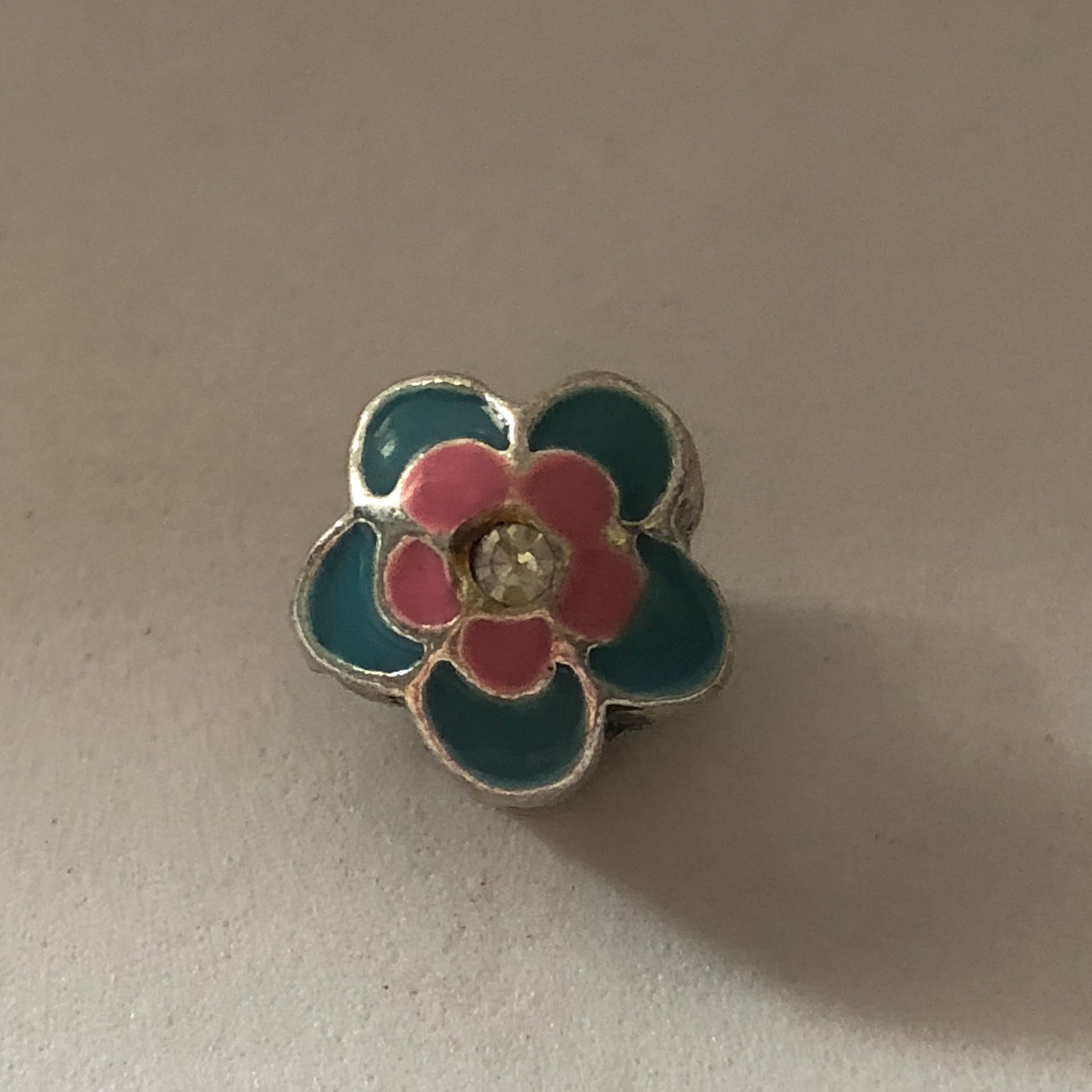 Bead Fitting Pandora 'Silver', Blue & Pink Enamel Flower Gemstone
