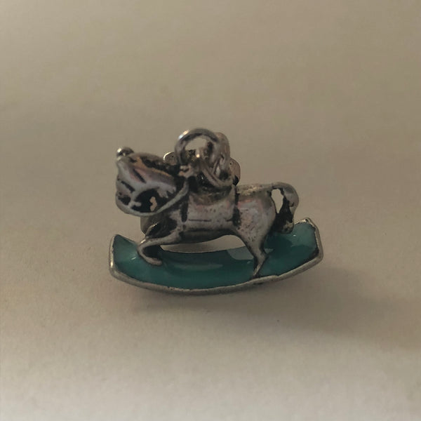 Bead Fitting Pandora Turquoise Enamel & 'Silver' Rocking Horse, Dangle