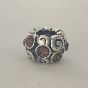 Bead Fitting Pandora Amber Diamante Gemstones & 'Silver' Swirl