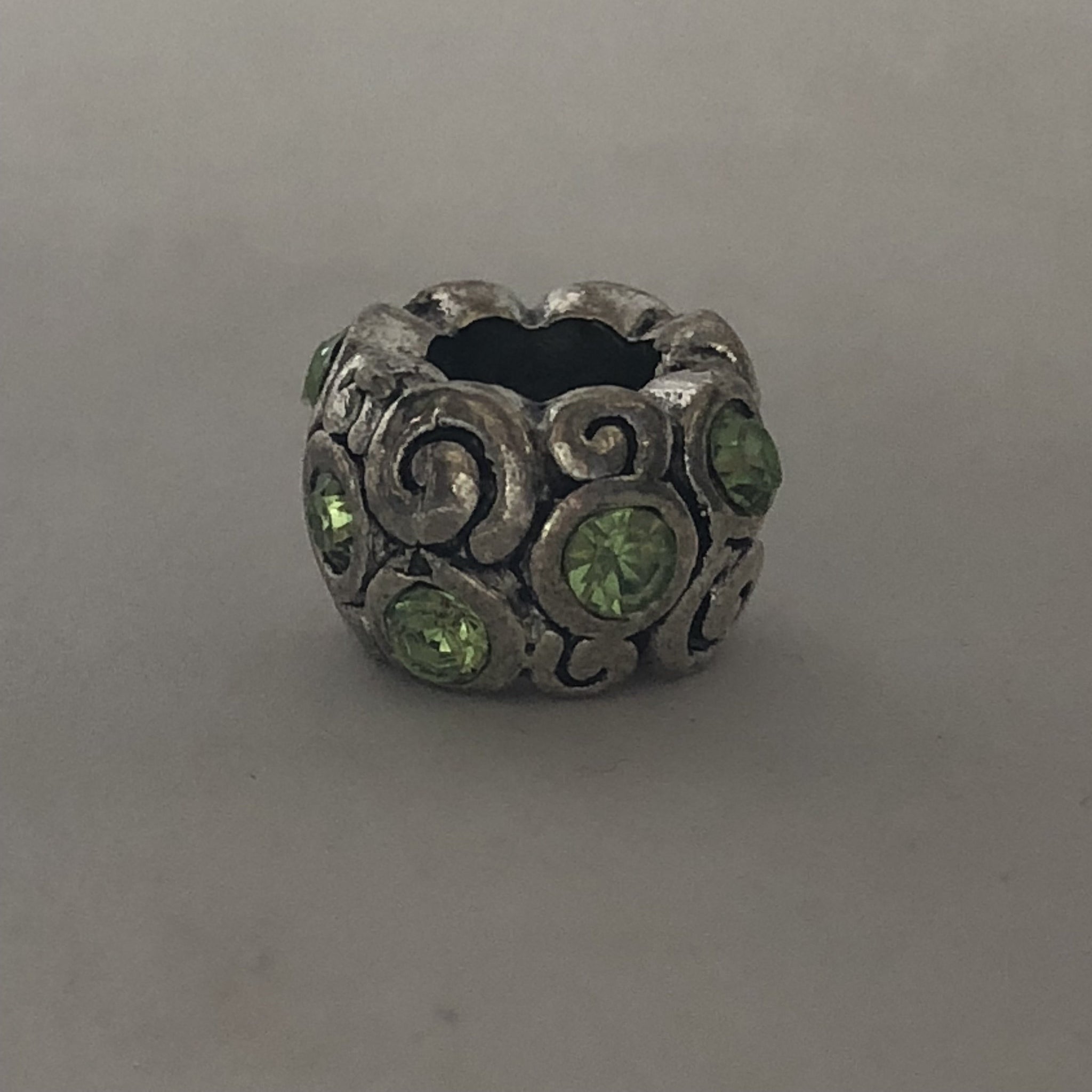 Bead Fitting Pandora Light Green Diamante Gemstones & 'Silver' Swirl