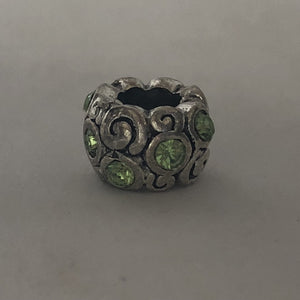 Bead Fitting Pandora Light Green Diamante Gemstones & 'Silver' Swirl