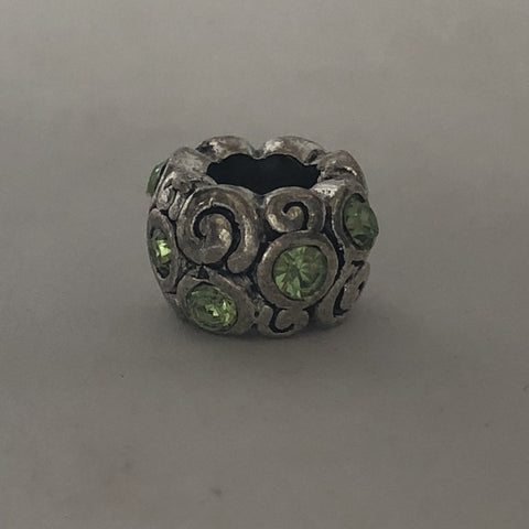 Bead Fitting Pandora Light Green Diamante Gemstones & 'Silver' Swirl