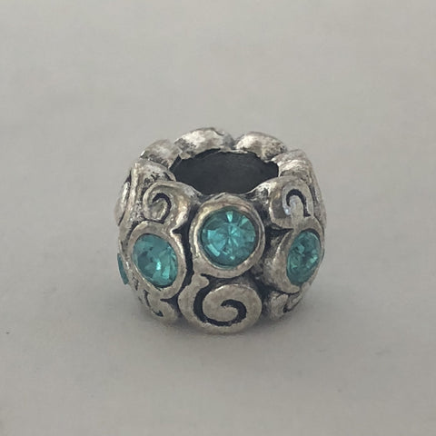 Bead Fitting Pandora Light Blue Diamante Gemstones & 'Silver' Swirl