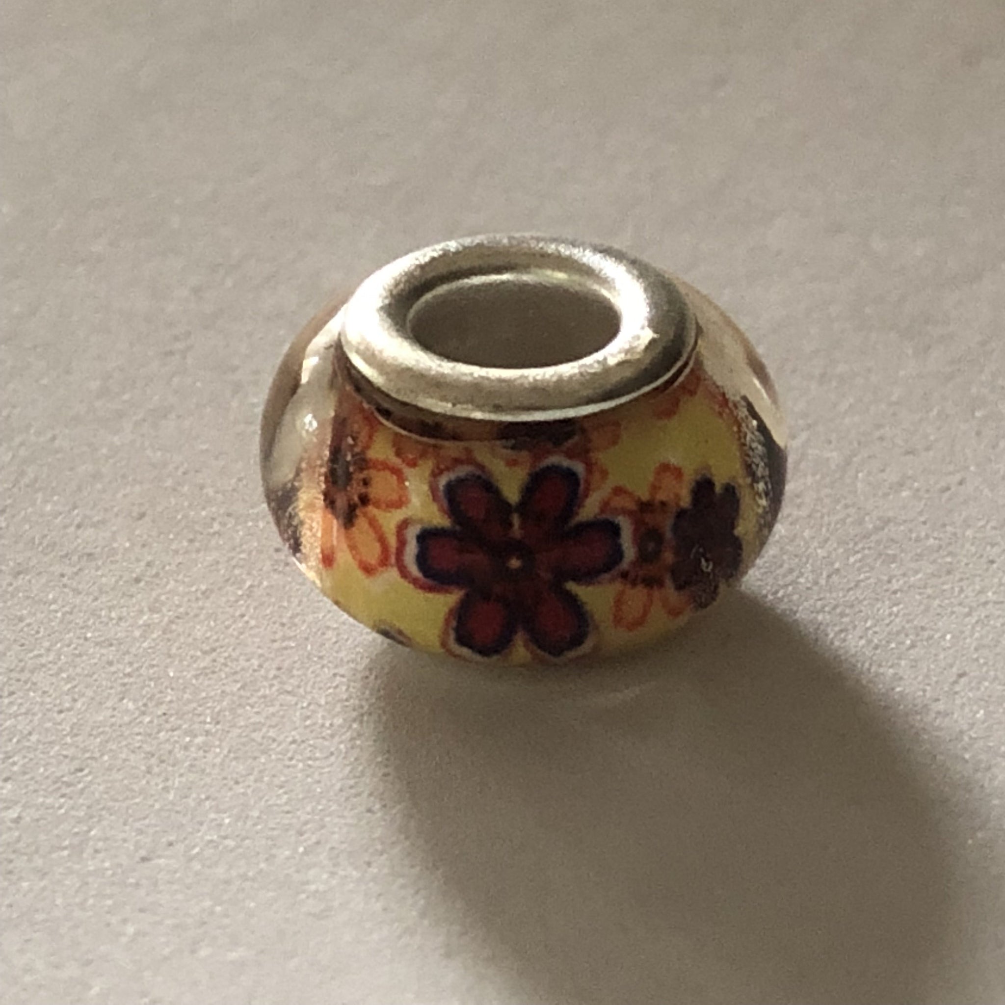 Bead Fitting Pandora Murano-Type Clear Yellow & Flowers
