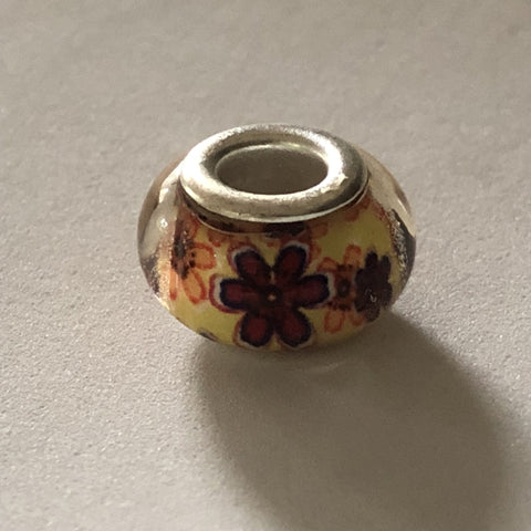 Bead Fitting Pandora Murano-Type Clear Yellow & Flowers