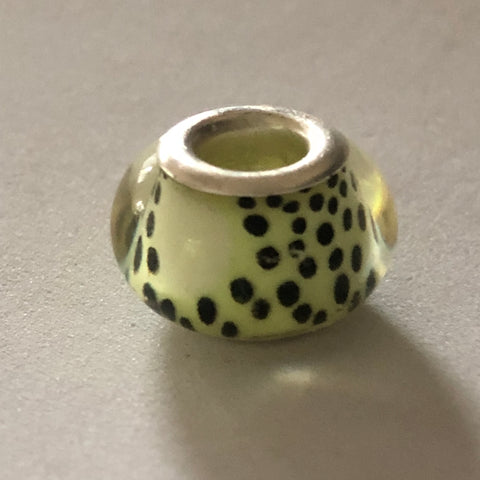 Bead Fitting Pandora Murano-Type Light Yellow w & Black Spots
