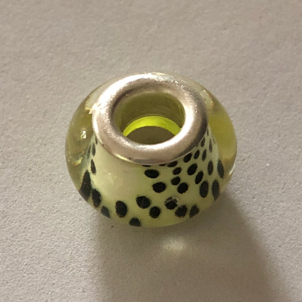 Bead Fitting Pandora Murano-Type Light Yellow w & Black Spots