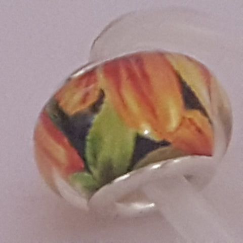 Bead Fitting Pandora Murano-Type Clear Multicoloured Leaf Pattern