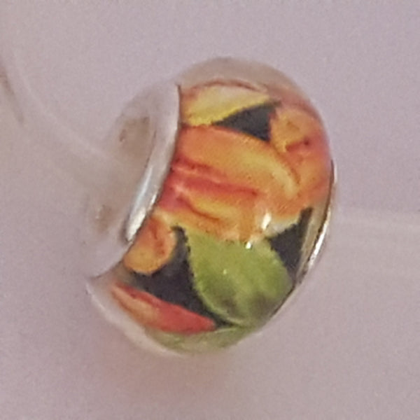 Bead Fitting Pandora Murano-Type Clear Multicoloured Leaf Pattern