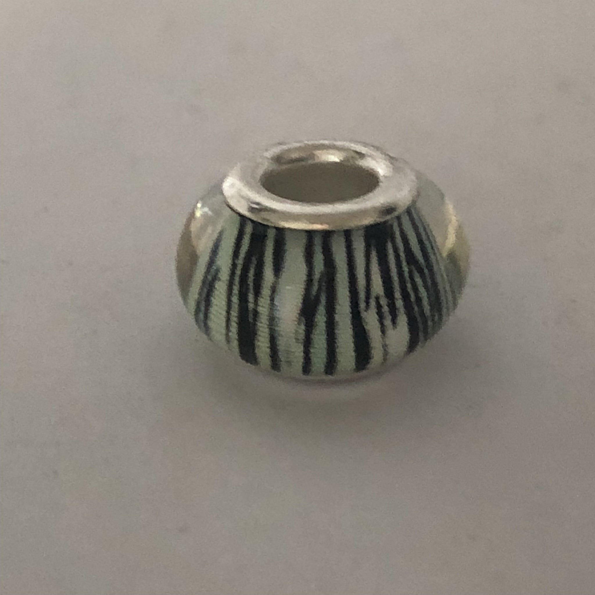 Bead Fitting Pandora Murano-Type Black & White Stripes