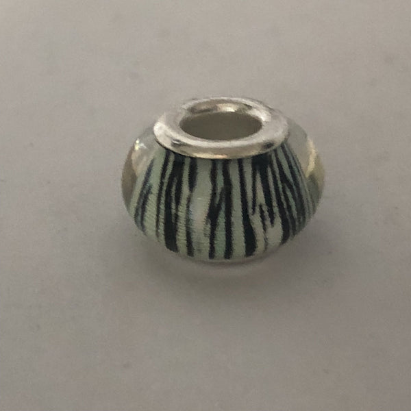 Bead Fitting Pandora Murano-Type Black & White Stripes