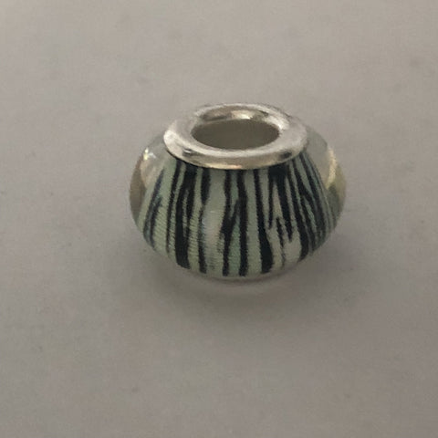 Bead Fitting Pandora Murano-Type Black & White Stripes