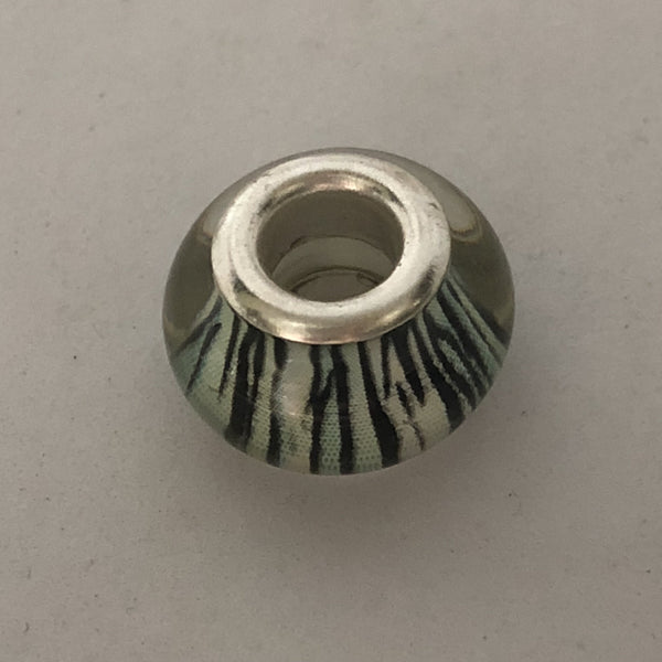 Bead Fitting Pandora Murano-Type Black & White Stripes