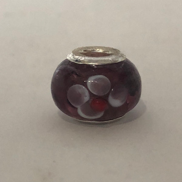 Bead Fitting Pandora Murano-Type Purple Enamel Flower Design