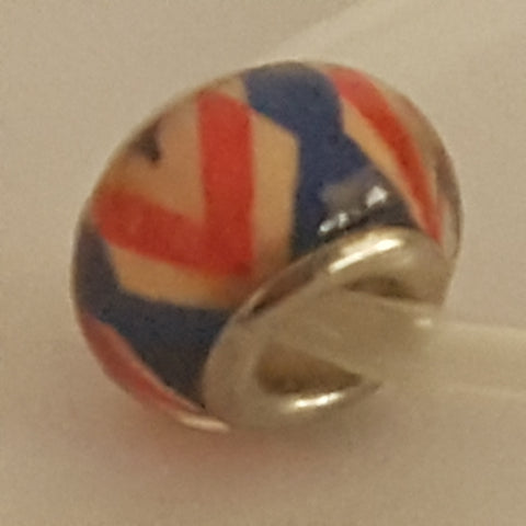 Bead Fitting Pandora Murano-Type Red, Blue & White V Design