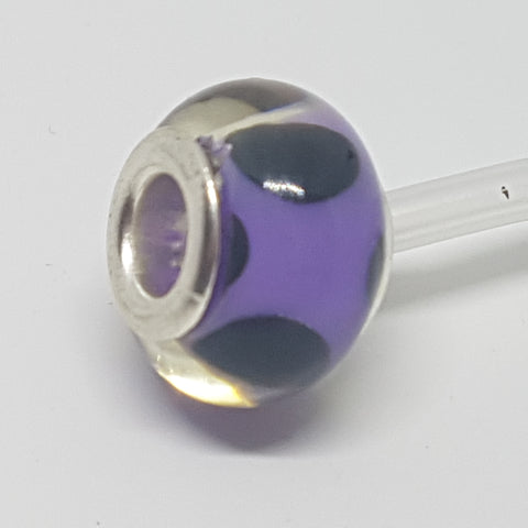 Bead Fitting Pandora Murano-Type Lilac & Large Black Spots White Spot