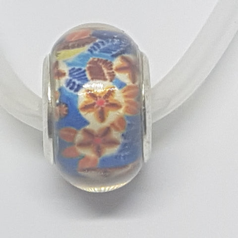 Bead Fitting Pandora Murano-Type Blue, Orange & White Starfish Design