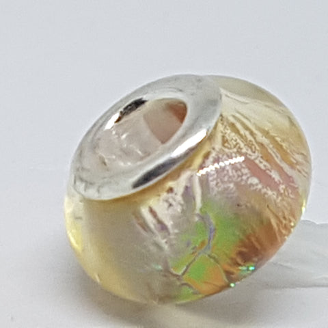 Bead Fitting Pandora Murano-Type Gold & Green Mother-of-Pearl