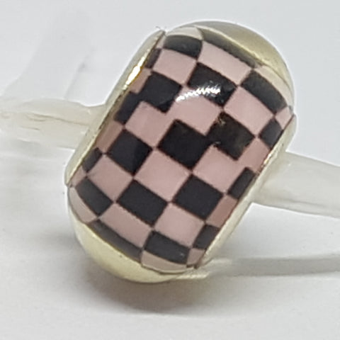 Bead Fitting Pandora Murano-Type Glass Clear Chequered Black & Pink