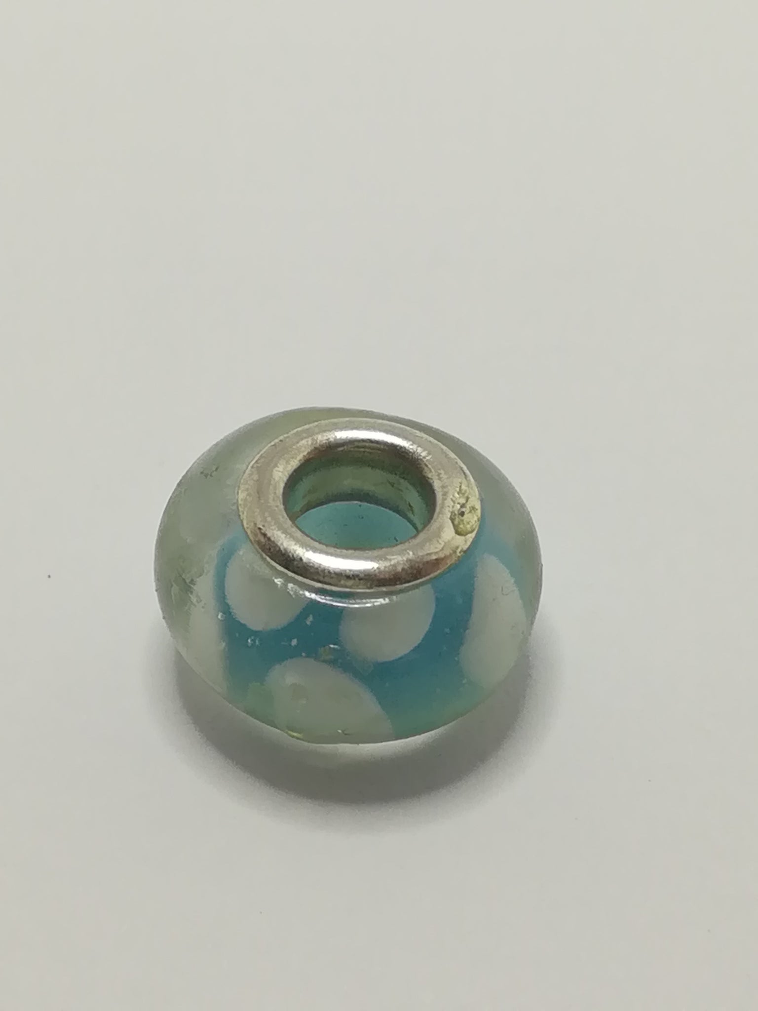 Bead Fitting Pandora Murano-Type Glass Light Blue White Clouds