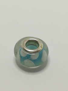 Bead Fitting Pandora Murano-Type Glass Light Blue White Clouds