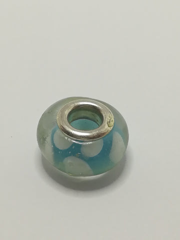 Bead Fitting Pandora Murano-Type Glass Light Blue White Clouds