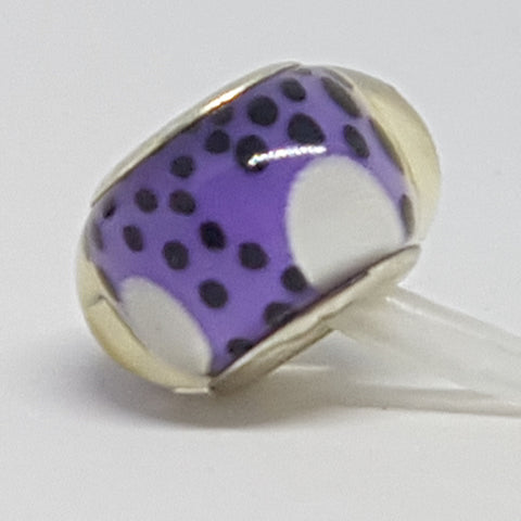 Bead Fitting Pandora Murano-Type Purple, Small Black Spots & Large White Spots