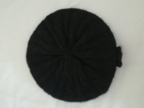 Beret (Wool) - Black with Flower