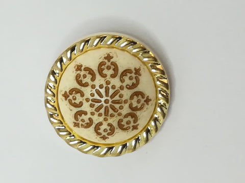 Round Shank Button Floral Design (White with 'Gold' Trimming)