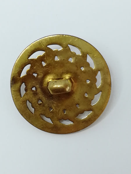 Round Shank Button Latia Design ('Gold' with Center Blue 'Stone')