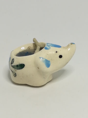 Miniature Ceramic White Candle Elephant with Blue & Green Flower Painting (Miniature, suitable for printer's tray)