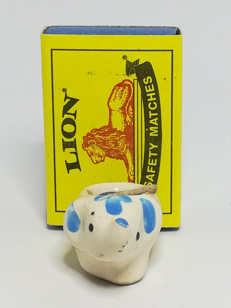 Miniature Ceramic White Candle Elephant with Blue & Green Flower Painting (Miniature, suitable for printer's tray)