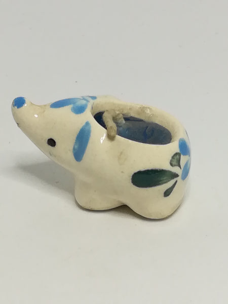 Miniature Ceramic White Candle Elephant with Blue & Green Flower Painting (Miniature, suitable for printer's tray)