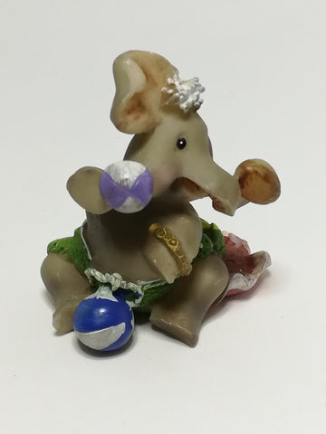 Miniature Elephant Dressed in Green & Pink Attire Playing Catch (Miniature, suitable for printer's tray)