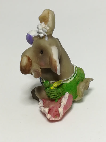 Miniature Elephant Dressed in Green & Pink Attire Playing Catch (Miniature, suitable for printer's tray)