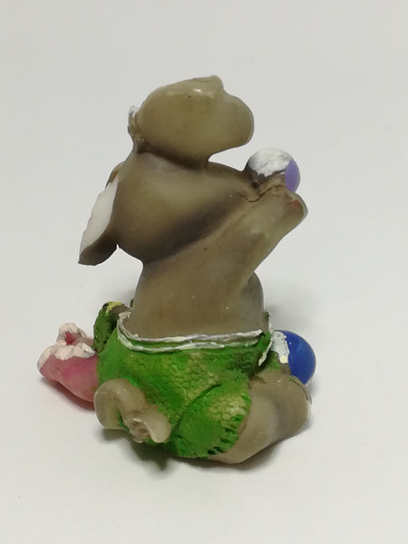 Miniature Elephant Dressed in Green & Pink Attire Playing Catch (Miniature, suitable for printer's tray)