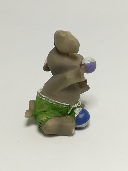 Miniature Elephant Dressed in Green & Pink Attire Playing Catch (Miniature, suitable for printer's tray)