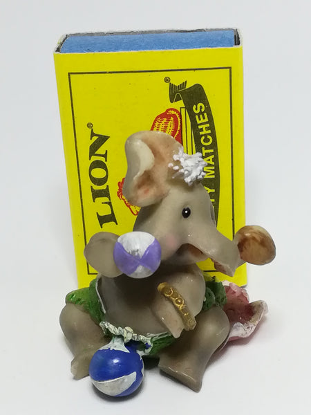 Miniature Elephant Dressed in Green & Pink Attire Playing Catch (Miniature, suitable for printer's tray)