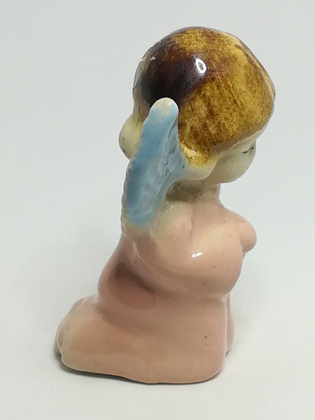 Ceramic Angel Pink with Blue Wings Praying (Miniature, suitable for printer's tray)