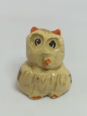 Miniature Ceramic Beige, Brown Owl Black Eyes & Orange Beak (Miniature, suitable for printer's tray)