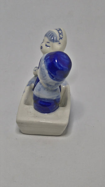 Small Ceramic Blue & White Delft Style Couple in Boat (Elesva Holland)
