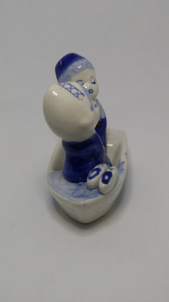 Small Ceramic Blue & White Delft Style Couple in Boat (Elesva Holland)