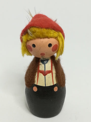 Miniature Wooden Doll Dressed in Brown Outfit & Red Hemp (Miniature, suitable for printer's tray)