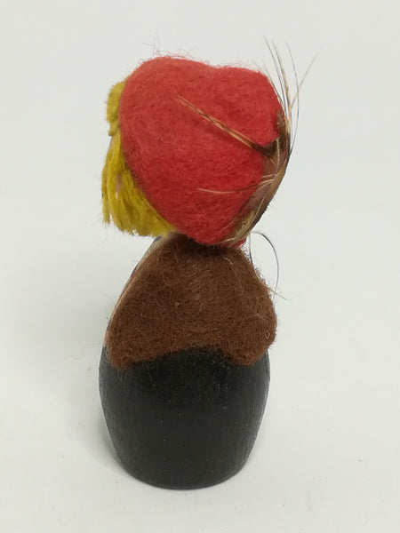 Miniature Wooden Doll Dressed in Brown Outfit & Red Hemp (Miniature, suitable for printer's tray)