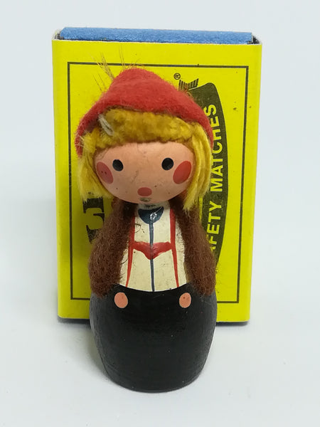 Miniature Wooden Doll Dressed in Brown Outfit & Red Hemp (Miniature, suitable for printer's tray)