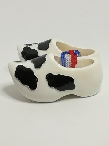 Miniature White Dutch Clogs with Cow Print (Miniature, suitable for printer's tray)