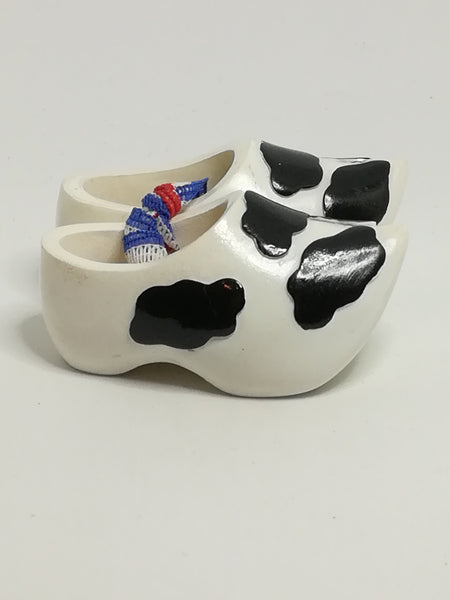 Miniature White Dutch Clogs with Cow Print (Miniature, suitable for printer's tray)