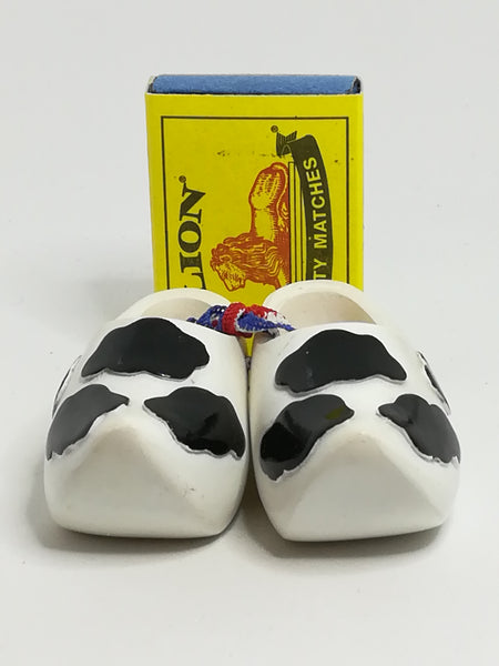 Miniature White Dutch Clogs with Cow Print (Miniature, suitable for printer's tray)