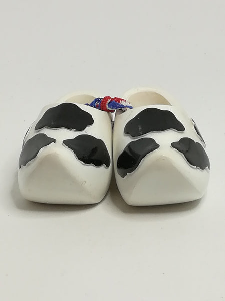 Miniature White Dutch Clogs with Cow Print (Miniature, suitable for printer's tray)